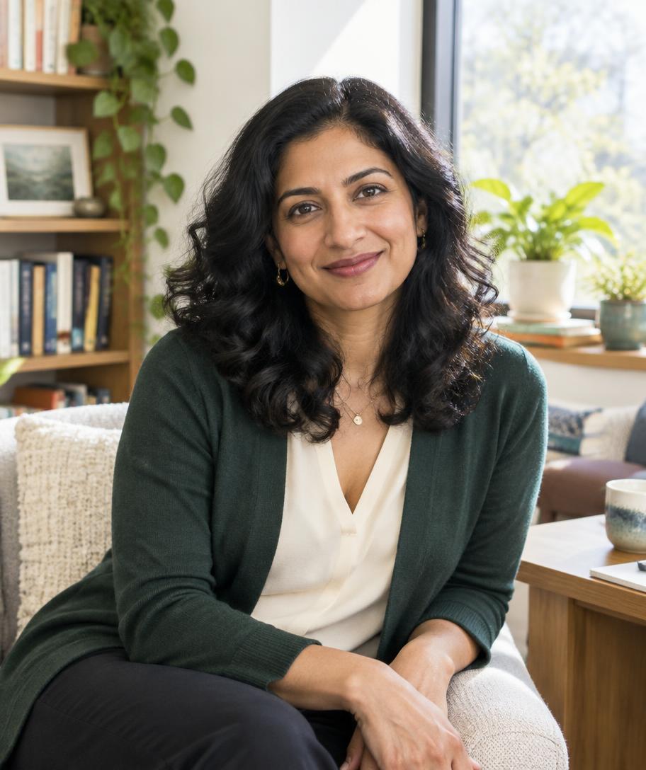 Dr. Ananya Sen sitting in her welcoming office